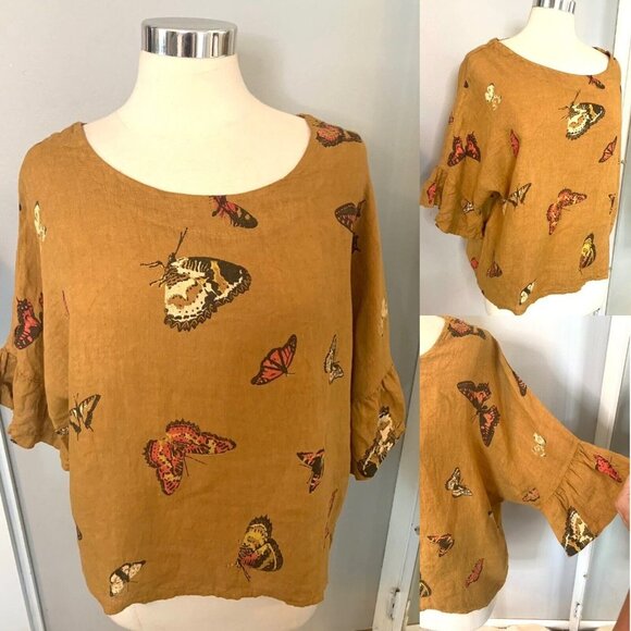 Linen Blouse Lagenlook oversized S M L Italy Natural Fiber butterfly - Picture 12 of 12